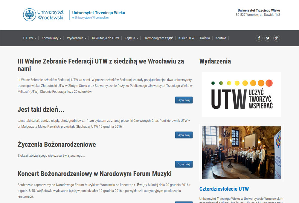 Strona Uniwersytetu Trzeciego Wieku przy Uniwersytecie Wrocławskim